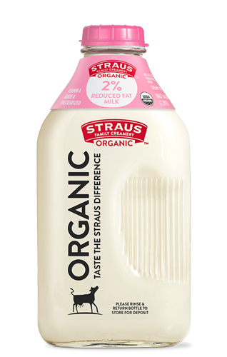 64 oz glass of straus organic 2% reduced fat milk