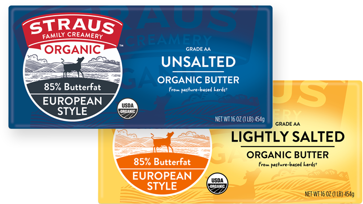 straus european style unsalted and lightly salted organic butter