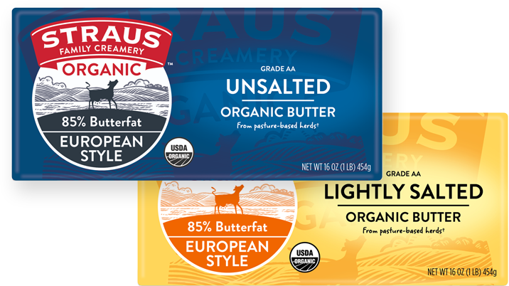 straus european style unsalted and lightly salted organic butter