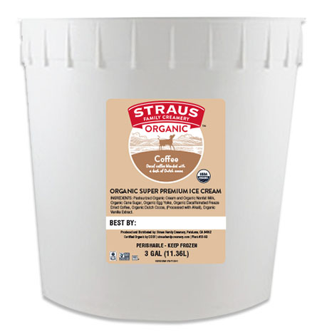 3 gallon tub of straus organic coffee ice cream