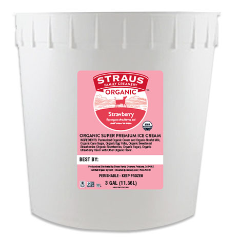 3 gallon tub of straus organic strawberry ice cream