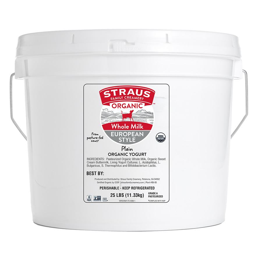 25 pound bucket of straus plain european style organic yogurt