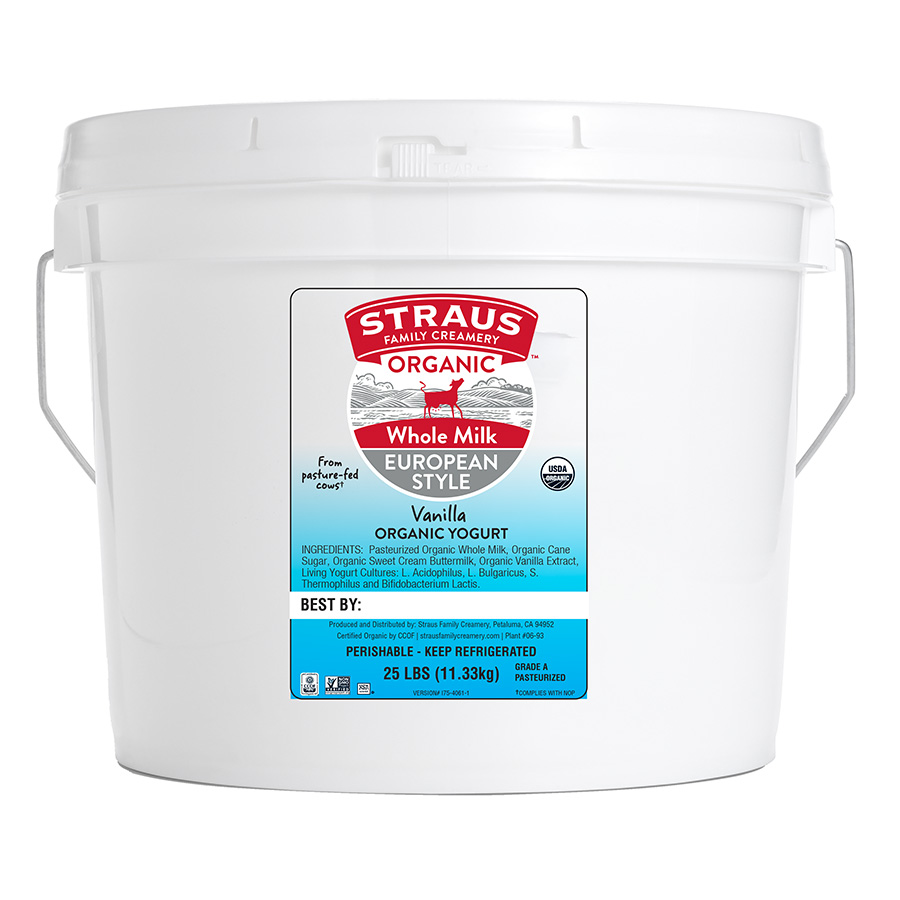 25 pound bucket of straus european style organic vanilla yogurt