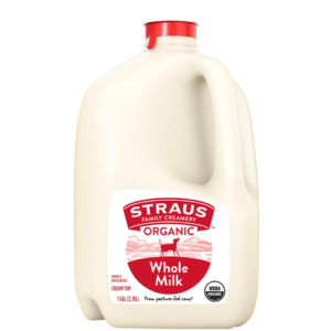 gallon of straus organic whole milk cream top