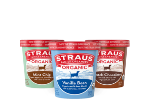 vanilla bean, mint chip, and dutch chocolate organic ice cream from straus family creamery