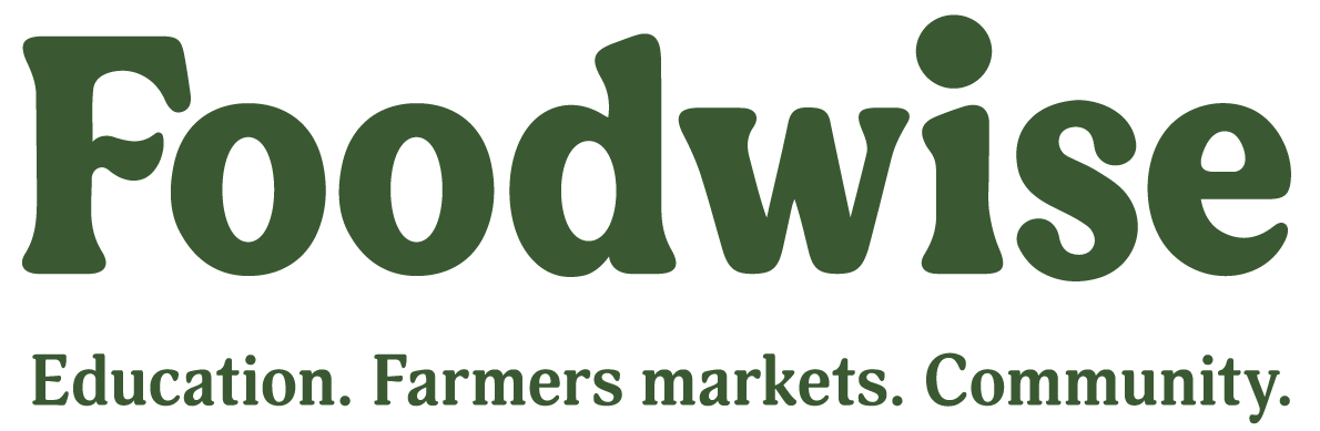 foodwise stacked logo: education. farmers markets. community.