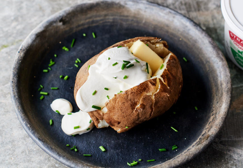 straus sour cream on open baked potato