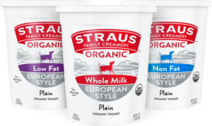 straus european style cartons of whole milk, low fat, and non-fat plain yogurt options