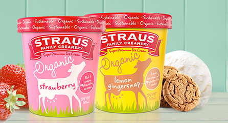 straus organic strawberry and lemon gingersnap ice cream cartons