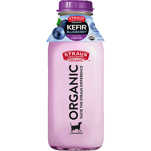 A bottle of blueberry kefir