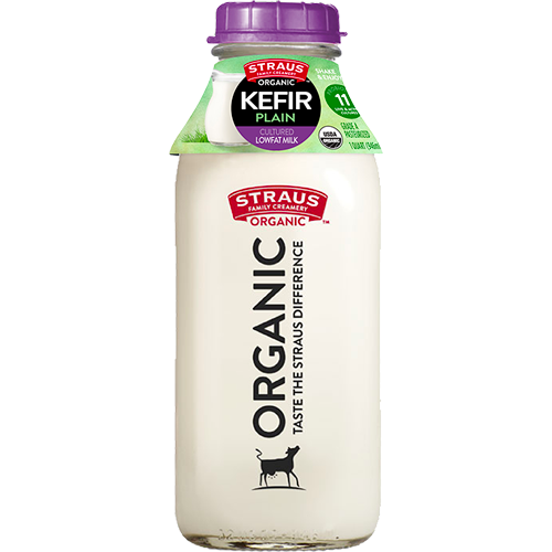 A bottle of plain organic kefir
