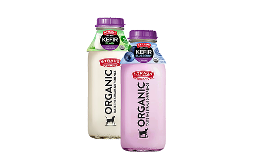 two bottles of organic kefir